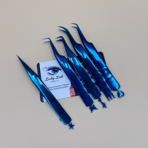 Pinzas de Extensión de Pestañas de Acero Inoxidable Profesional de Alta Calidad, Agarre Suave, Color Azul Plasma, Punta Puntiaguda Duradera - Product Image 2