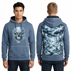 Sudadera con Capucha Personalizada Estilo Vintage Azul Marino con Lavado Ácido para Hombre, Estampado Gráfico Tribal Guerrero Ritual, Venta al por Mayor, Estilo Étnico Urbano - Product Image 6