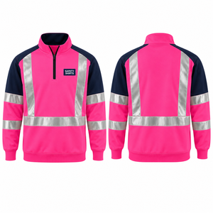 Custom Logo Pink Reflective Safety Waterproof Quarter Zip Long Sleeve ANSI Class 2 High Visibility Workwear Sweatshirt for - Product Image 1