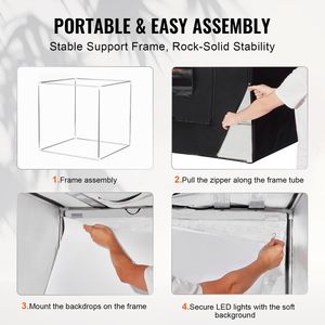 Boîte à lumière de studio photo professionnelle 39'' x 39'' 5600K avec 210 LED, 5 fonds, adaptateur secteur inclus, kit tente et fond souple - Product Image 6