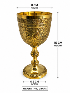 Gobelet en laiton vintage gravé, calice décoratif en métal, coupe à boire de style médiéval, gobelet à vin en laiton, accessoires de bar, décoration de table - Product Image 2
