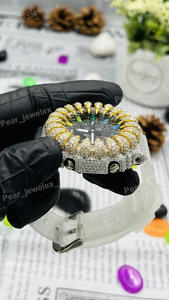 925 Silver Custom Iced Out Diamond <b>Watch</b> Spike Bezel Rainbow Dial Luxury Moissanite Style Bold Piece - Product Image 2