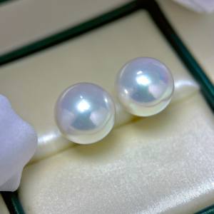 Boucles d'oreilles en perles d'eau douce blanches de 11-12 mm, luxe, argent pur S925, forte luminosité, légères imperfections, pour femmes - Product Image 1