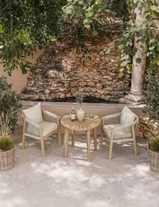 Salon de jardin en bois et aluminium, meubles de patio en bois d'acacia, canapé pliable 8 places, mobilier d'extérieur minimaliste - Product Image 6