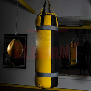 Sac de frappe lourd en cuir bicolore jaune et noir, personnalisé avec logo OEM, vide, pour entraînement de fitness, MMA, kickboxing, gym, usage intensif - Product Image 3