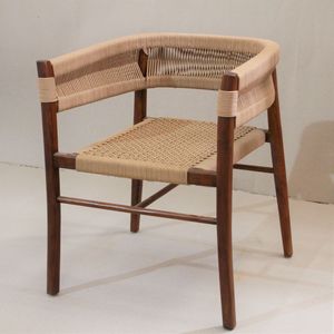 Chaise de jardin en teck massif avec assise et dossier en corde tressée pour salle à manger, mobilier d'intérieur - Product Image 1