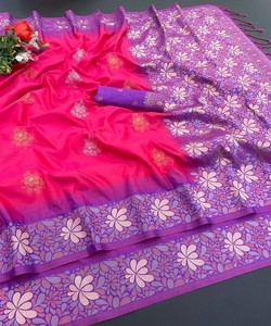 Sari en tissu fantaisie brodé avec perles et diamants, avec blouse non cousue 85054 NOIR - Product Image 1