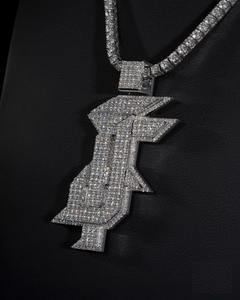 Pendentif en alliage de zinc plaqué argent style hip-hop avec incrustation de diamants, breloque thématique pour homme, cadeau - Product Image 1