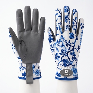Gants de jardinage bleus à motifs floraux, légers, résistants aux coupures, longueur poignet, en coton/polyester/spandex, écologiques, respirants, compatibles écran tactile - Product Image 1
