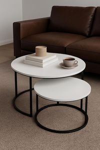 High Quality Nordic <b>White</b> Black Print <b>Round</b> Nesting <b>Tables</b> Set for Home Apartment Furniture Metal Coffee <b>Table</b> - Product Image 4