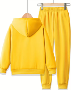 Men's Yellow Hoodie Sweatpants Set Solid Color Casual Breathable 380g Autumn Wear Polyester/Cotton French Terry Knitted Fabric - Product Image 2