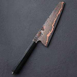 Cuchillo de cocina para exteriores hecho a medida con patrón de cobre damasco y mango de madera reforzado para camping y servicios de catering. - Product Image 6