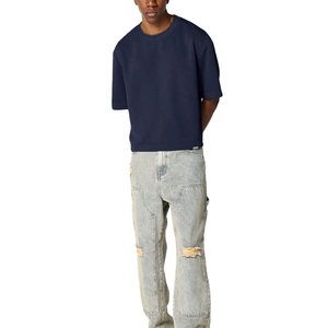 Camiseta Extra Grande Azul Marino Personalizada para Hombre, Algodón Grueso, Corte Cuadrado, Hombros Caídos, Estilo Urbano Premium - Product Image 5