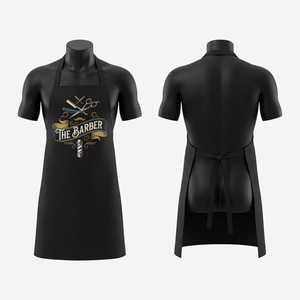 Tablier de Barbier Premium pour Hommes en Polyester Sergé 240 GSM Noir avec Logo Personnalisé par Transfert Thermique, Sangle de Cou Ajustable et Liens à la Taille – Tenue de Travail Professionnelle - Product Image 1