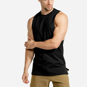Camiseta sin Mangas para Hombre, Cuello Redondo, Negra, 100% Poliéster, Absorbe la Humedad, Ajustada, Deportiva, para Todas las Temporadas - Product Image 1