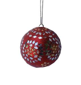 Adorno Navideño de Tela de Terciopelo Bordado con Lentejuelas Doradas, Color Personalizable, Bola Navideña Redonda Colgante - Product Image 4