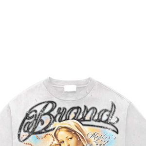T-shirt à manches courtes pour homme avec imprimé Vierge Marie et Enfant, col roulé formel, jersey 100% coton, coupe classique, logo uni sur le devant - Product Image 2