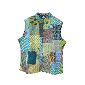 Thevintageartcraft Indian Women's Summer Sleeveless <b>Quilted</b> <b>Jacket</b> Handmade Cotton Patchwork Floral Block Print Design - Product Image 1