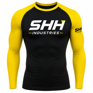 SHH Industries Custom Men's Black Yellow MMA <b>BJJ</b> Breathable Spandex/Polyester Long Sleeve Compression <b>Rash</b> <b>Guard</b> Gym Fitness - Product Image 1