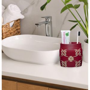 Elegante Set di Accessori da Bagno in 4 Pezzi Rosa Borgogna, Dispenser Classico per Lozione, Bicchiere, Portaspazzolino, Portasapone, Design Moderno - Product Image 5