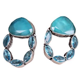 Ethnic Boho Flower Brass Drop <b>Earrings</b> <b>Blue</b> <b>Topaz</b> Gemstone Party Tribal Statement Jewelry for Women - Product Image 1