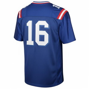 Blue American Football Jersey V-Neck Short Sleeve Sublimated Print Mesh Uniform for Men Number 16 - Product Image 4