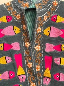 Hand Embroidered Finished Back Boho Velvet Suzani Reversible <b>Kimono</b> <b>Jacket</b> Handmade Bohemian Winter Outerwear - Product Image 5