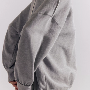 Sweat-shirt décontracté oversize à col montant et épaules tombantes pour femme, en mélange de coton tricoté, couleur unie, manches longues, grandes tailles, collection automne - Product Image 4