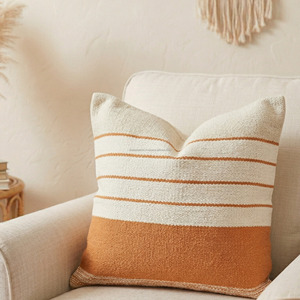 Yellow Handwoven 20x20 Custom Size Cushion cover Square Handloom Washable Striped Zipper Bed Decor Woven Pillowshams - Product Image 4