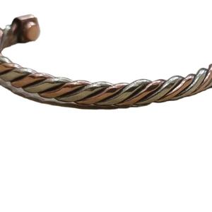 Tricolor <b>Magnetic</b> Therapy <b>Bracelet</b> Twisted Rope Design <b>Copper</b> Silver Brass Three Tone Bangle Arthritis Pain Relief Unisex - Product Image 1