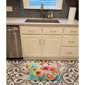 Gerbera Marguerites Aquarelle Mousse à mémoire de forme Tapis de bain Lavable en machine Tapis de cuisine anti-fatigue Coussin de confort pour bain et cuisine - Product Image 2