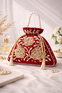 Sac à main ethnique pour femme, élégant, en nylon, broderie florale, mode indienne, perles - Product Image 2
