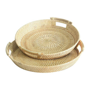 Plateau de service rond en rotin le plus vendu, OEM, avec assiettes pour la décoration de table, meilleur prix du Vietnam, vente en gros - Product Image 3