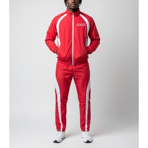 <b>Men's</b> <b>Red</b> Sporty Track <b>Suit</b> Set White Stripes Full Zip Jacket And Pants Breathable Polyester Knitted Spring Wear Windbreaker - Product Image 5