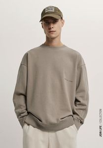 Sweat-shirt col rond personnalisé OEM en molleton épais crème, coupe oversize, pour hommes et femmes, vente en gros - Product Image 3