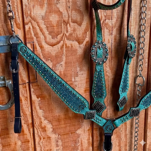 Meilleures ventes : Têtière et harnais en cuir tressé à la main |   Ensemble de harnais décoratif pour chevaux de style western |   Cuir véritable - Product Image 3
