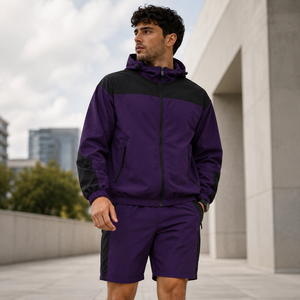 Ensemble coupe-vent réfléchissant pour homme (veste et short) en nylon et polyester, survêtement personnalisable avec logo – Fournisseur en gros - Product Image 4