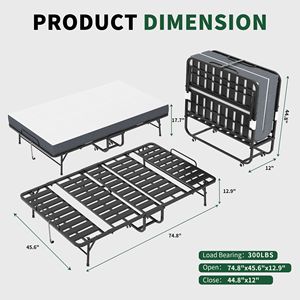 Cama Plegable Murphy Grande de 75"x46" con Espuma Viscoelástica Extra Larga de 5 Pulgadas, Resistente, Capacidad de 450 Libras, Cama Plegable Ancha para Personas Altas - Product Image 4