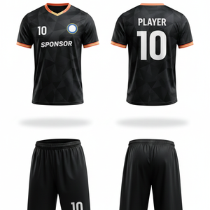 Uniforme de Fútbol, Ropa Deportiva, Camiseta Negra con Pantalones Cortos de Malla Transpirable de Secado Rápido, Unisex, con Logotipo Personalizado - Product Image 2