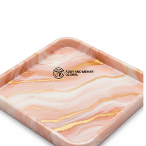 Deep Orange Marble Tray with Metallic Gold <b>Edge</b> | Premium Decorative Tray - Product Image 5