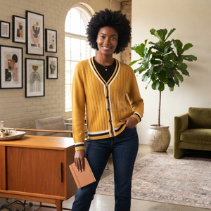 HMR Sisterhood Sorority Winter Custom Logo Knit <b>Cardigan</b> <b>Sweater</b> Women's V-Neck Contrast Trim Long Sleeve - Product Image 4