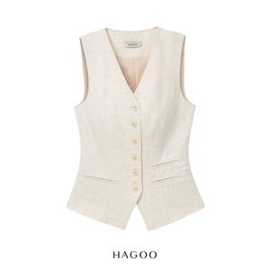 HAGOO Chaleco Elegante Holgado para Mujer con Doble Solapa, Cuello en V, Sin Mangas, Bolsillos con Ribete, Mezcla de Lino Lavado, Transpirable y Ligero para Oficina A9071 - Product Image 1