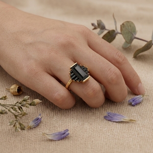 14K 18K Gold Black Onyx Emerald Cut Statement <b>Ring</b> Vintage Art Deco Cocktail <b>Ring</b> for Women - Product Image 4