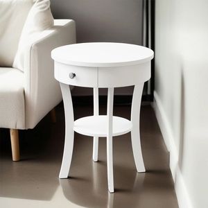 Tavolo rotondo a 2 livelli con mobili da soggiorno in legno a cassetto aperto - Product Image 1
