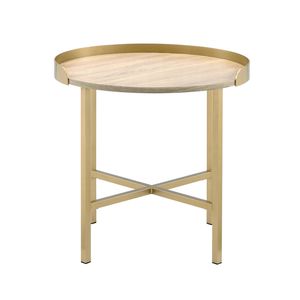 Tavolino rotondo in rovere e oro con vassoio stile per mobili da soggiorno - Product Image 4