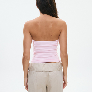 Top Corto sin Tirantes para Mujer, Color Sólido, Estilo Minimalista, Tejido de Punto, Mezcla de Algodón y Spandex Transpirable - Product Image 2