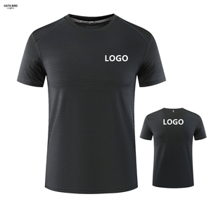 เสื้อยืดวิ่งกีฬาคุณภาพสูง แห้งเร็ว ทรงพอดีตัว รับสกรีนโลโก้ ผลิตจากโพลีเอสเตอร์ผสมสแปนเด็กซ์ เสื้อยืดออกกำลังกาย เสื้อผ้ากีฬาสำหรับผู้ชาย - Product Image 1