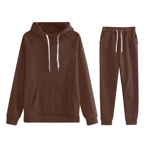 Conjunto de sudadera con capucha y pantalones deportivos para mujer, color marrón, informal, de punto, de manga larga, para otoño - Product Image 1