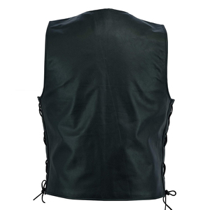 Chaleco de Motociclista para Hombre, Talla Grande, Cuello en V, Color Negro Sólido, Cierre de Botón con Cordones Laterales - Product Image 2