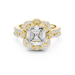Bague en diamant de laboratoire taille Asscher sertie de griffes, design élégant et populaire, disponible en or jaune 14 carats, prix de gros. - Product Image 3